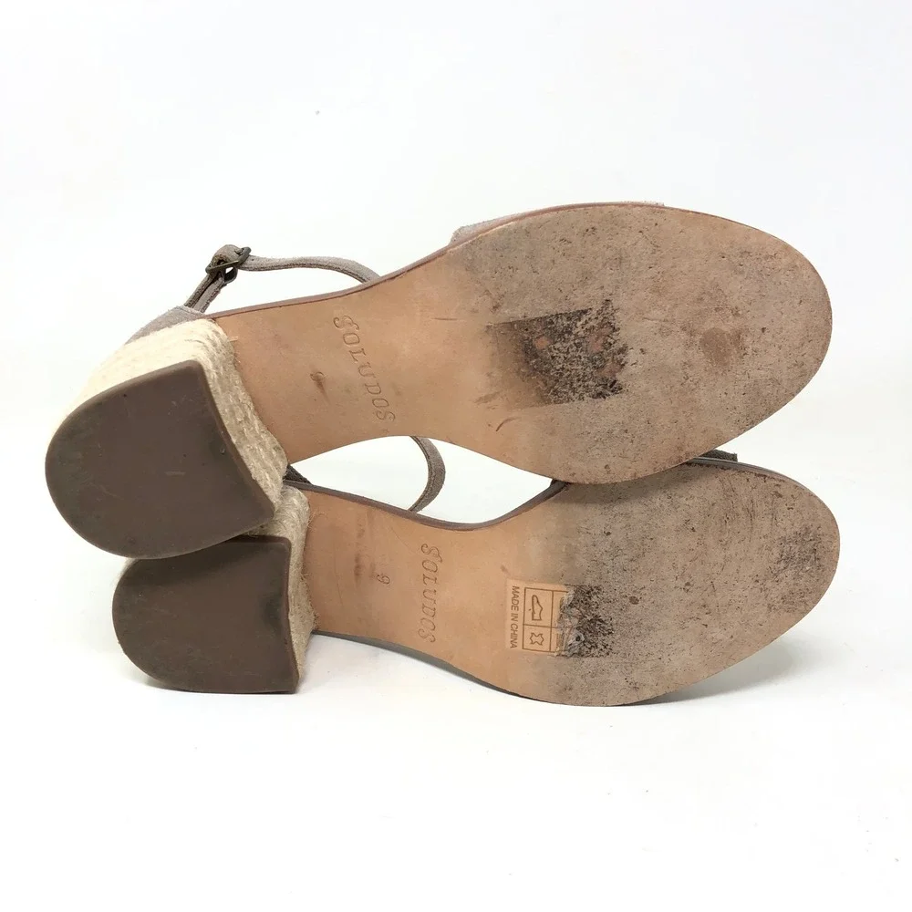 Soludos Womens 9 Capri Espadrille Heel Sandals Gray Taupe Suede Ankle Strap